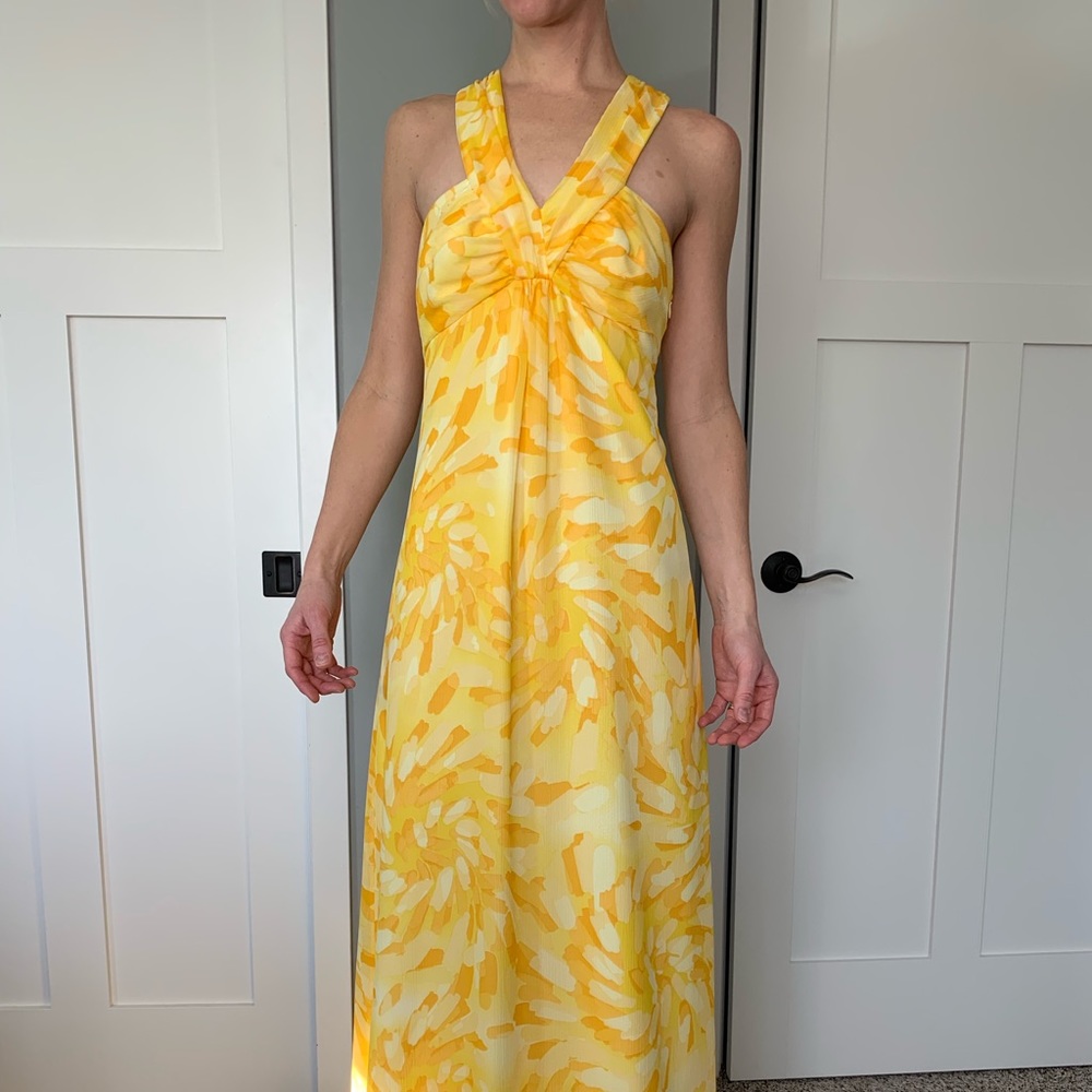Floor length chiffon yellow gown